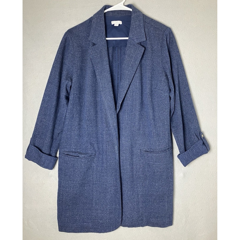 J.Jill  Unstructured Blazer Long Open Front  Roll Tab Sleeve Office Women's S